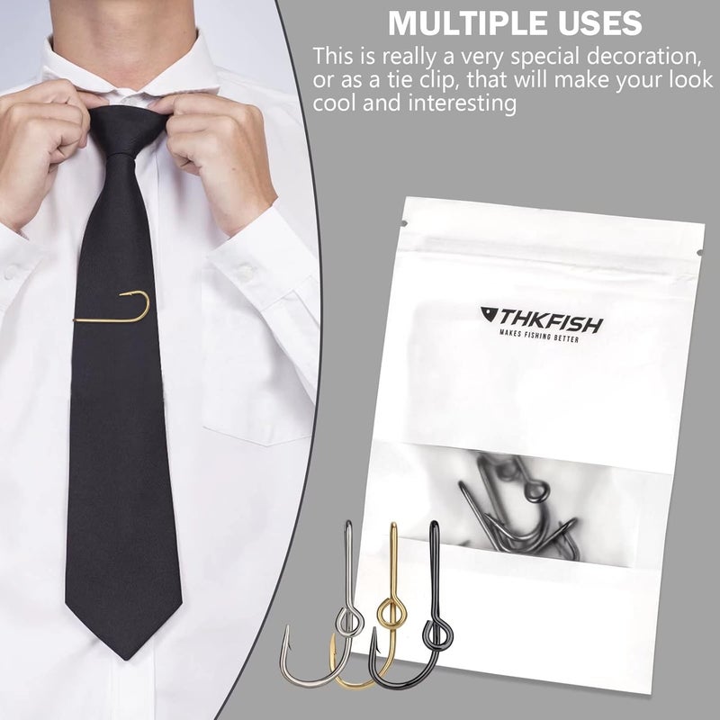 THKFISH Fishing Hooks Hat Pins - Gold Fish Hook Tie Clips 5PCS - Image 5